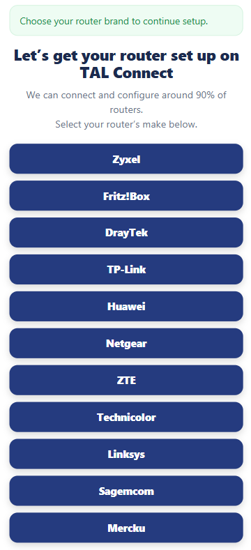 My Home Telecom App - select my router screen
